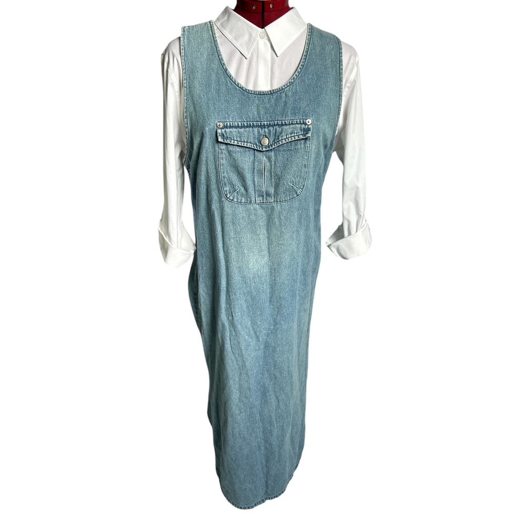 Vintage Casey & Max‎ Medium 100% Cotton Light Distressed Wash Denim Maxi Dress